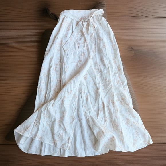 Reformation Linen Maxi Skirt Women's 4 White/Pink Floral Print Tie Waist $188 - Picture 1 of 10
